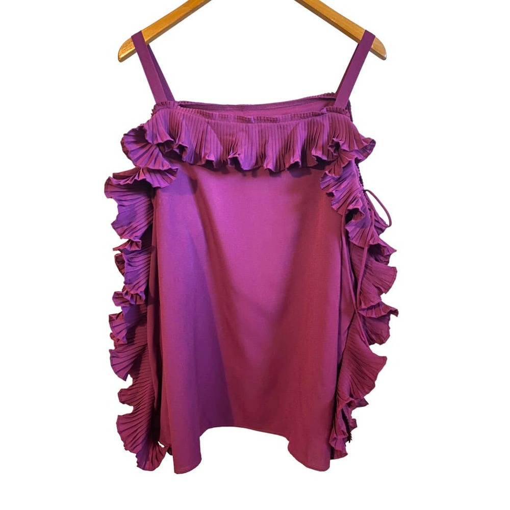 Lane Bryant purple cold shoulder ruffle lace up sleeve size 20 - Picture 3 of 9